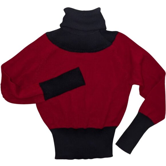 Vintage Women's Y2K Harvé Benard Red & Black Turtleneck Drop-waist Sweater Sz 4 - Picture 1 of 3